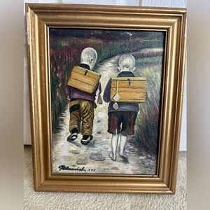Vintage Oil Painting Of Two Boys